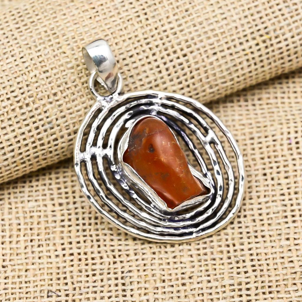 Wonderful Rough Carnelian Gemstone Jewelry 925 Sterling Silver Handmade Pendant
