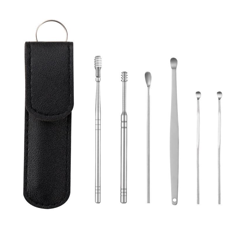 Stainless Steel 6-Piece Spiral Ear Pick Multifunctional Cleaner Set
