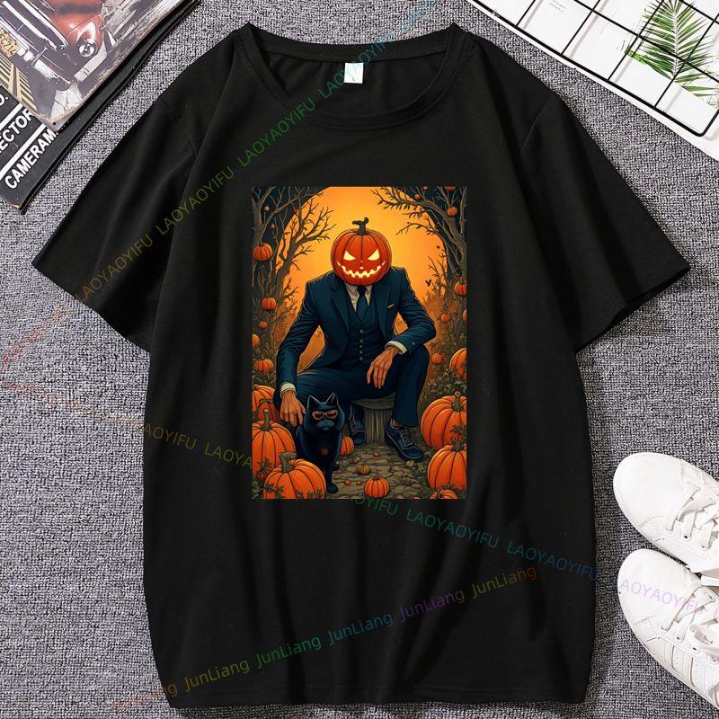 

Halloween Horror Season Pumpkin Pattern Embroidered TShirt Short Sleeve Round Neck Casual Mens and Womens Suitable Top 4XL