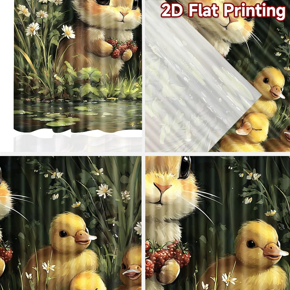 2D flat printing 2pcs Curtain Bunny Duckling Water Nature Digital Printed Polyester Drapes Festive Wall Decor Perfect for