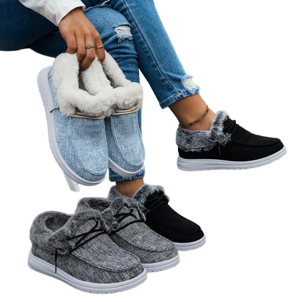 Women's Cotton Boots 2025 Fall/Winter Women's Warm Indoor/Outdoor Casual Slip-On Fleece-Lined Thickened Cotton Boots Size 45