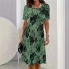 Fashionable Summer Women's Plus Size Short Sleeved T-shirt Dress Comfortable Breathable Round Neck 3d Retro Flower Printed Holiday Party Dress