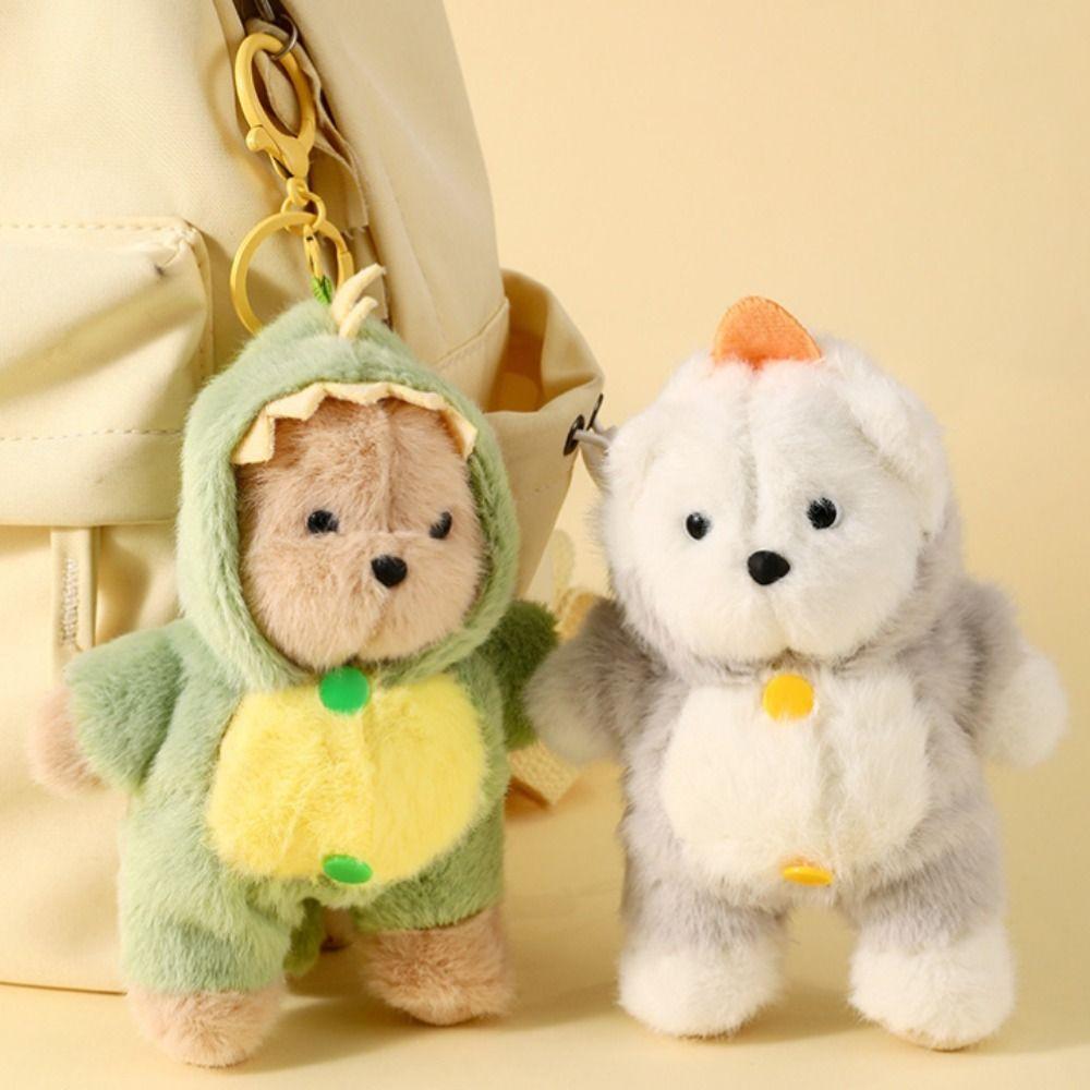 Cartoon Bear Plush Keyring Fluffy Backpack Pendant Kawaii Pajama Bear Keychain  Kids