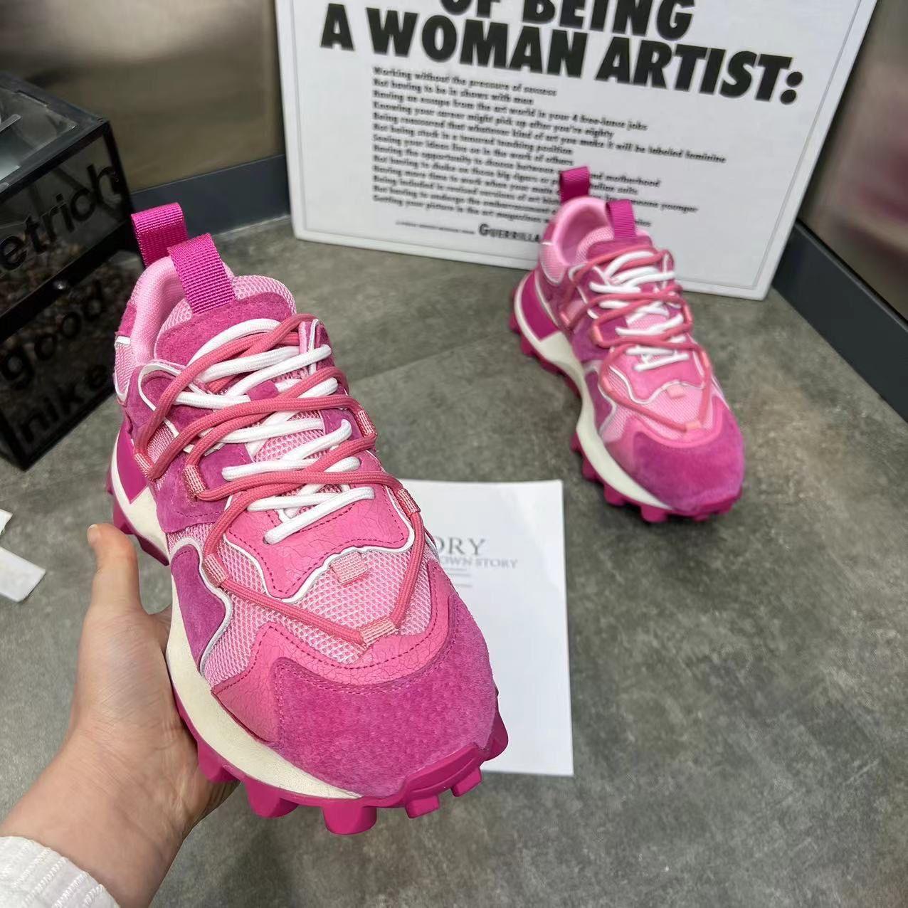 

Fashion Women s breathable thick-soled sports shoes, casual running shoes, lace-up dad shoes, spring and autumn fashion new styles 35 розовый