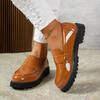 2026 New Woman Black Patent Leather Loafers Non-slip Platform Casual Shoes for Daily Wear
