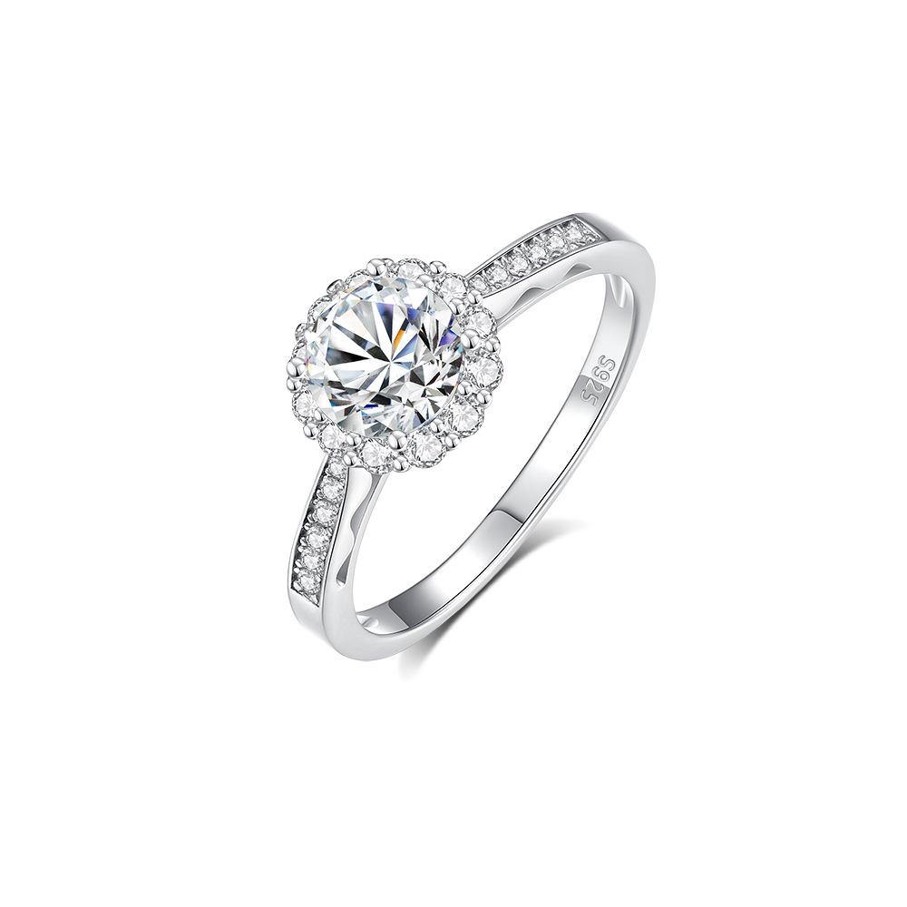 Dazzling Moissanite Flower Ring - 1.0ct, D Color, Eight Hearts & Arrows, S925 Silver with Pave Diamonds.