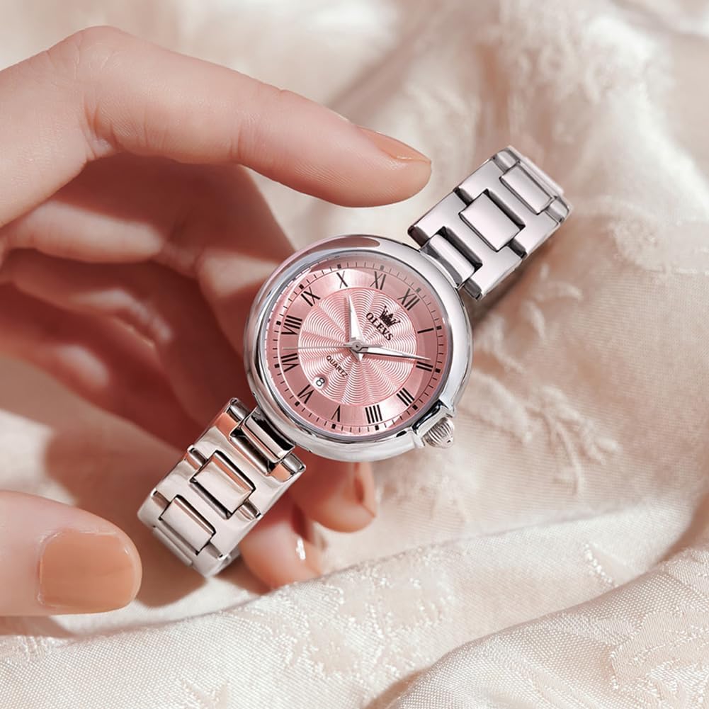 OLEVS Quartz Stainless Pink Women's Watch, Cute, Lightweight, Steel, Waterproof, Luminous, Gift,