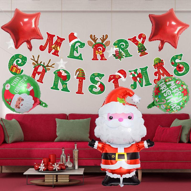 Christmas-themed Balloon Set, Banner, Cartoon Aluminum Film Decoration, Party Santa Claus Scene Arrangement