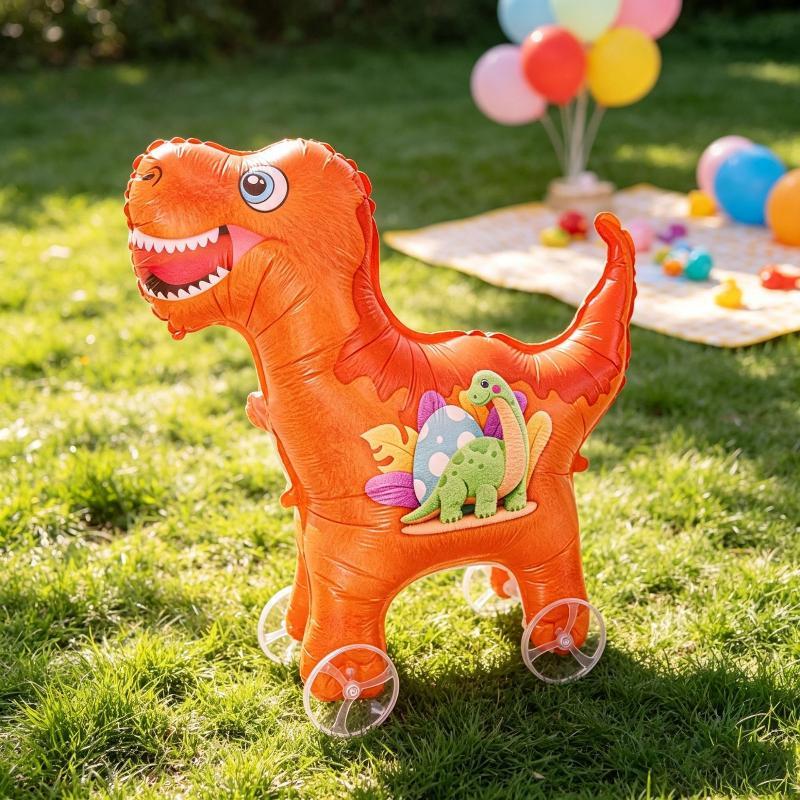 1Pcs Baby Shower Accessories Cartoon Foil Balloon Animal Stand Walking Balloon With Wheel For Kid Birthday Party Decor Ballons