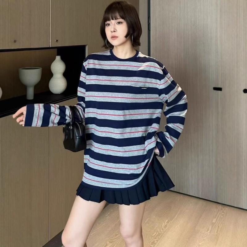 Unisex Long Sleeve T-Shirt Striped Cotton Blend Casual Basic Top Everyday Wear