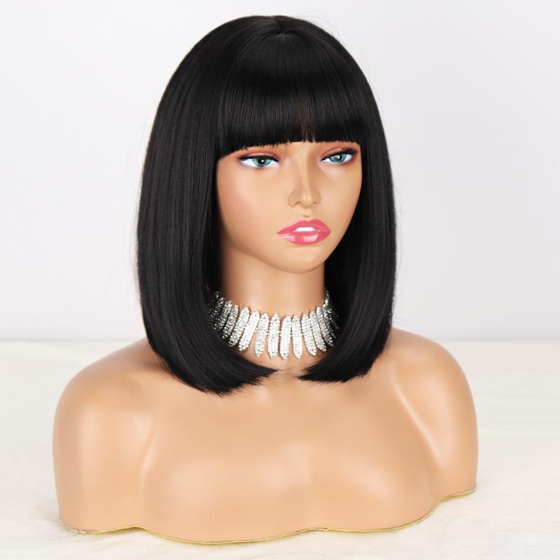 MISS WIG Ženy Krátká rovná Bobová paruka s ofinou Syntetické vlákno Přírodní Rovná Bobová Cosplay Paruka na denní nošení Paruka po ramena