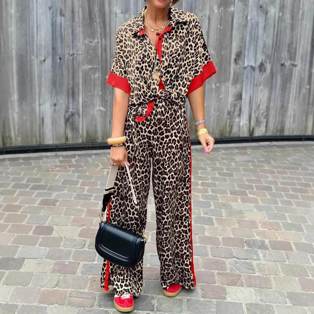 European & American Women's Fashion Leopard Print Luxury Two-Piece Set