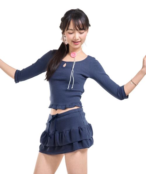 Poeoling Blossom Picot Mini Skirt (Navy)