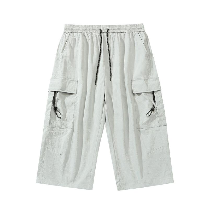 Summer Men's Cargo Shorts Multi-Pockets Sportswear Breathable Quick Dry Calf-Length Capris Pants Loose Breeches Shorts