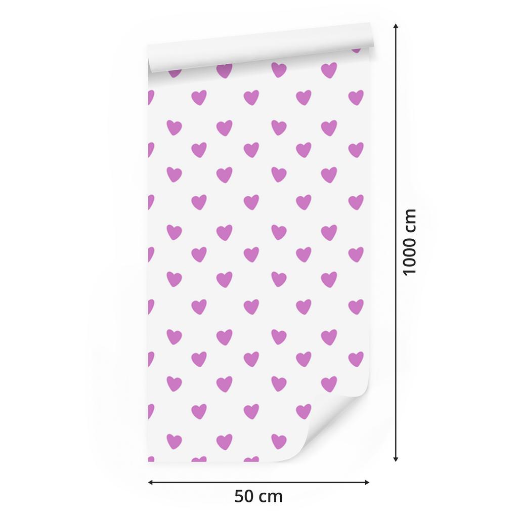 Hearts Wallpaper White and Lavender 50x1000