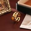 24K Gold-Plated Tiger Eye Adjustable Open Ring - Exquisite, High-End Fashion