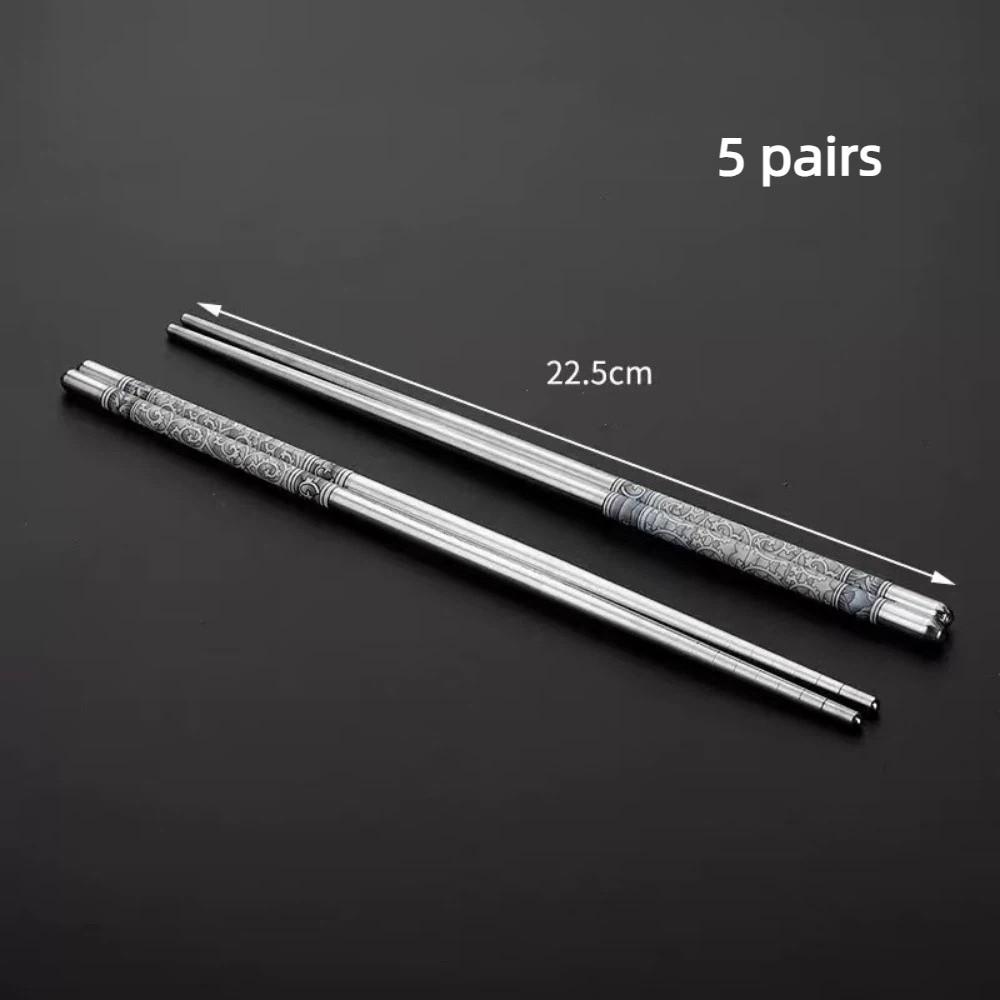 5 pairs Reusable Chinese Chopsticks Non-slip Metal Chop Sticks Sushi Chopstick  Cutlery Sets