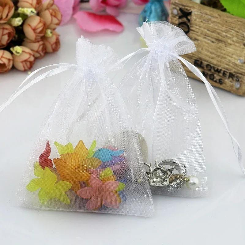 100-500PCS Organza Gift Bag for Jewelry White Drawstring Pouches for Wedding Christmas Candy Gift Bags Jewelry Packing Bags