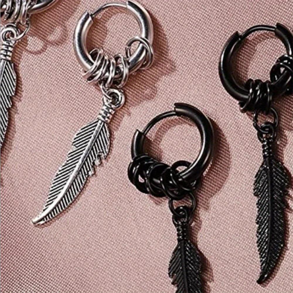 1 Paire de Boucles d'Oreilles Spirales et Ensemble de Boucles d'Oreilles Plumes, Style Street Tendance Style Hip-hop Hong Kong, Boucles d'Oreilles Rétro Personnalisées pour Homme et Femme.
