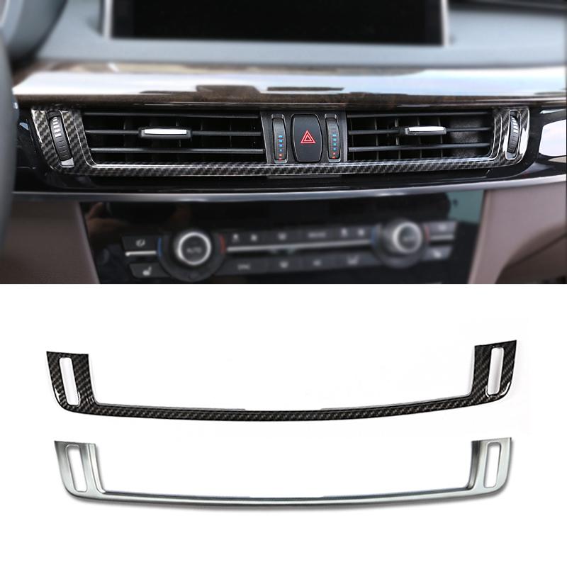 For BMW X5 X6 F15 F16 ABS Carbon Fiber Texture / Silver Car Interior Center Control Air Condition Air Outlet Frame Cover Trim