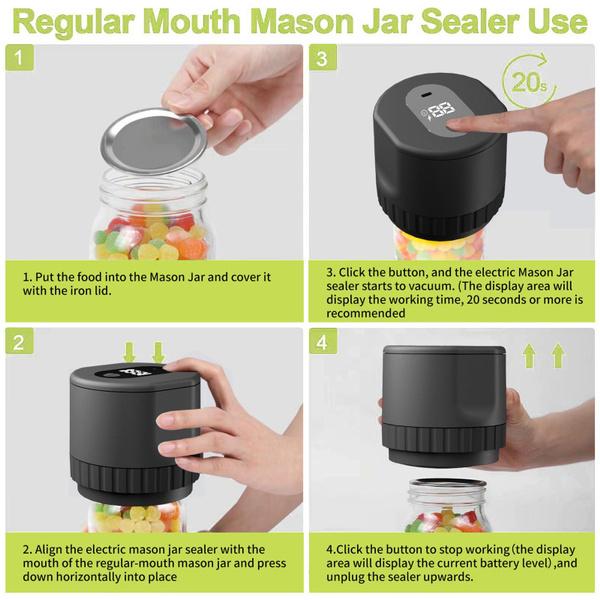 Electric Mason Jar Vacuum Sealer Kit Cordless Automatic Jar Sealer Kit for Food Storage and Fermentation with Wide-Mouth and Mason Jar Lids
