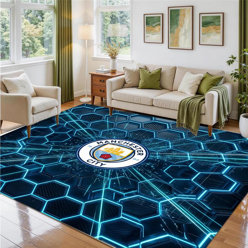 Manchester City Design Crystal Velvet Rug Soft Decorative Mat for Bedroom Entrance