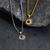 Fashion Sun Tiger Eye Nature Stone Pendant Necklace for Men, Silver Color Stainless Steel Necklace, Punk Personalized Jewelry