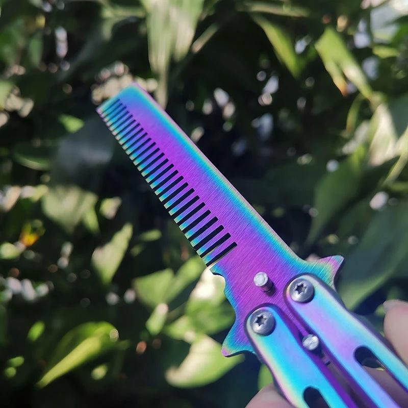1pc Foldable Comb Stainless Steel Practice Training Butterfly Knife Comb Beard & Moustache Brushes Hairdressing Styling Tool