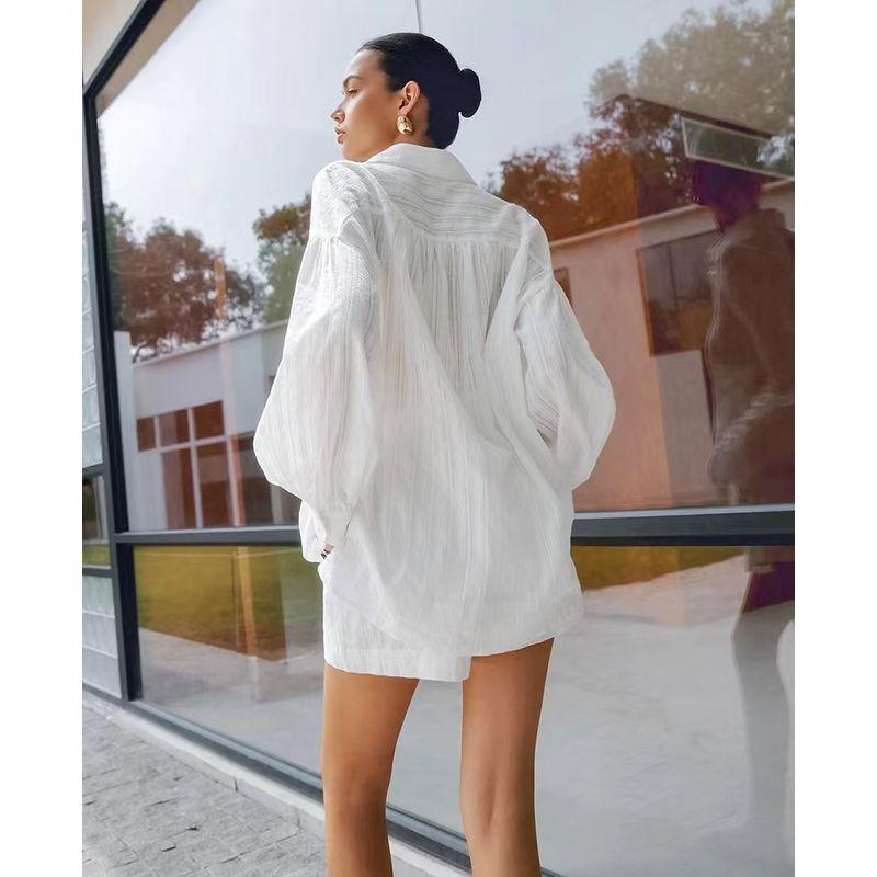 Fashion Wind Summer New Arrival Micro Transparent Long Sleeves Shirt Shorts Casual Suit Shirt and Shorts Set