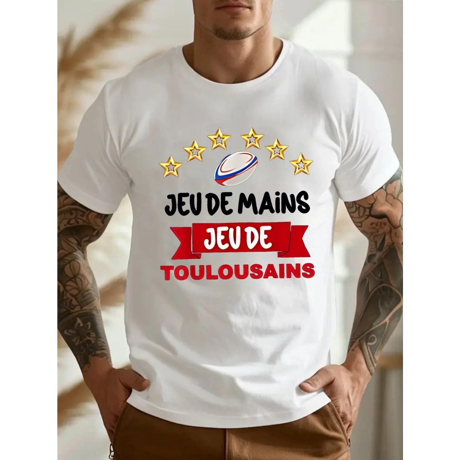 

Fun French Pleated Plus Size Men s T-shirt Suitable for Daily Wear with Printed Pattern Top S чёрный