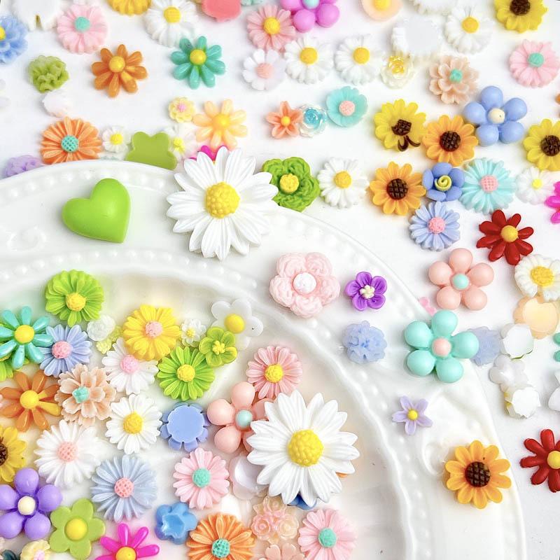 Spring Style Small Flower Nail Art Decorations Japanese Style Fresh Flowers Mixed Daisy Succulent Resin DIY Nail Accessories