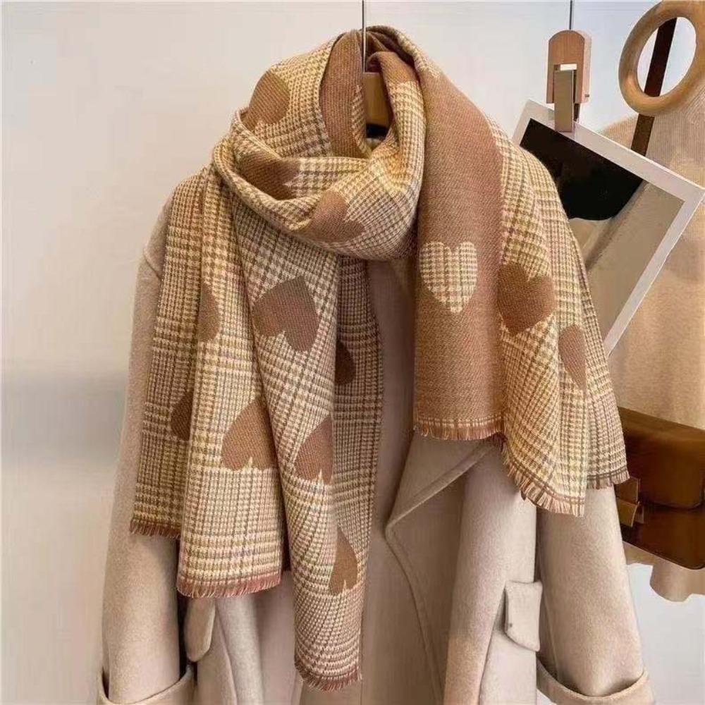 Soft Heart Knitted Scarf Acrylic Fibers Long Thickened Shawl Large Double-sided Scarf  Winter