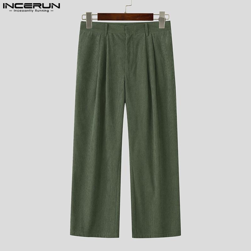 INCERUN Two Pieces Outfits Men Lapel Neck Corduroy Short Sleeve T-Shirt Long Harem Pants Sets