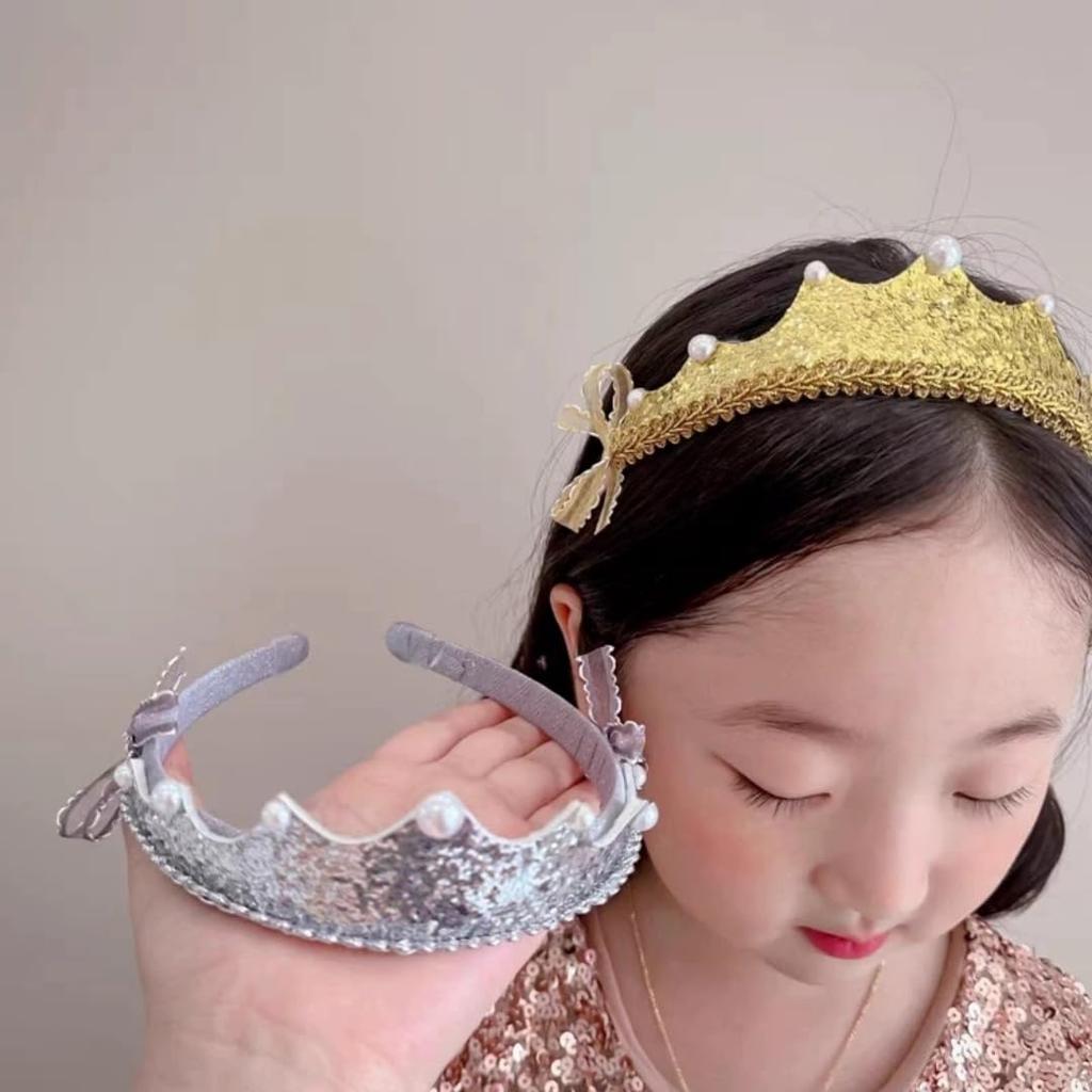 [YNOBUN] Cute Princess Birthday Crown Hairband, Sparkly Kids Party Photo Shoot Accessory (Silver)