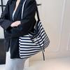 Bow striped canvas bag women lazy large capacity lightweight shoulder messenger bag