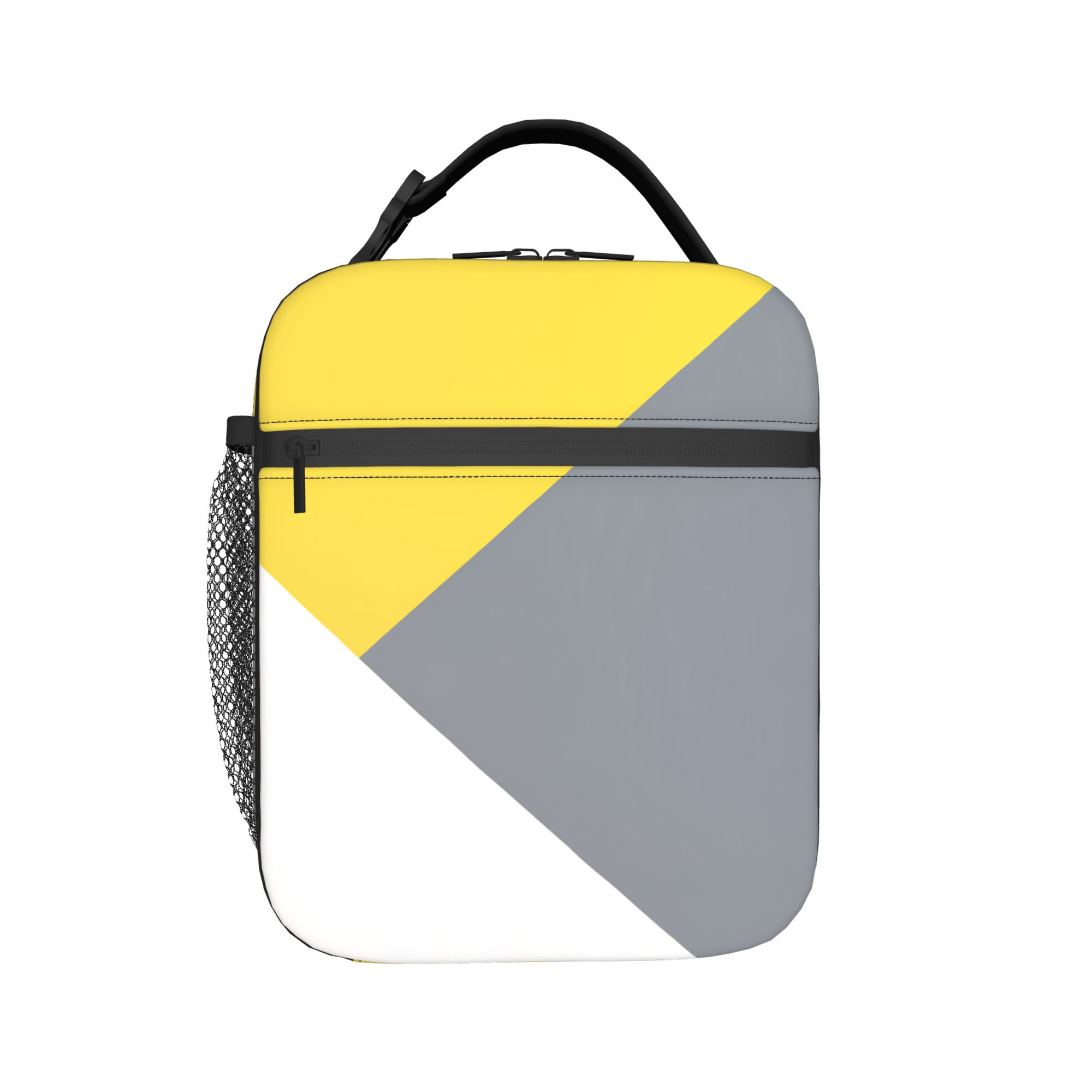 Sac à lunch géométrique jaune et gris pour filles Impression boîte à lunch Sac isotherme amusant pour pique-nique Sac fourre-tout portable à fermeture éclair Imperméable Sacs alimentaires as picture