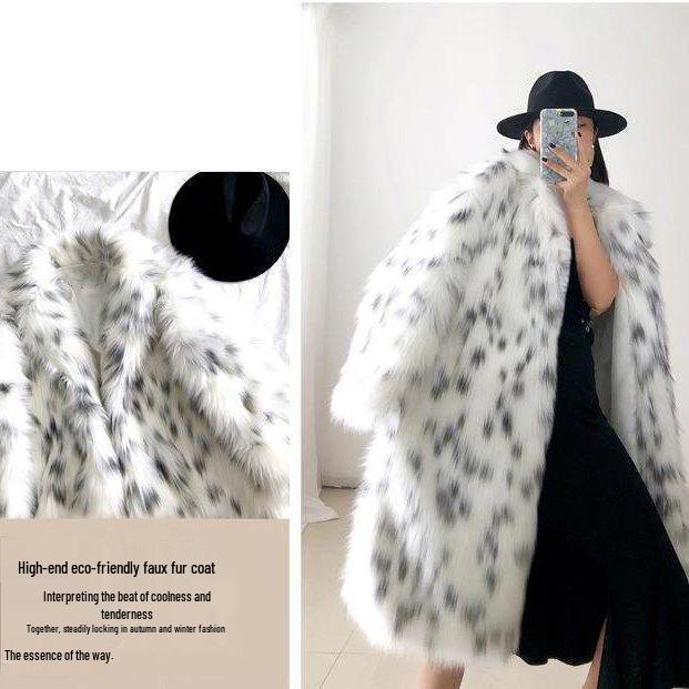 Thick Leopard Women Winter Maxi Faux Fox Fur Coat Jacket Long Warm Luxury Fur Black Parkas Bontjas Furry Shaggy Outerwear