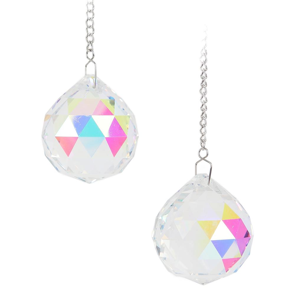 2pcs Crystal Ball Prism Pendant Suncatcher Window Suncatcher Rainow Maker Ornament with Chain for Easy Hanging Colorful