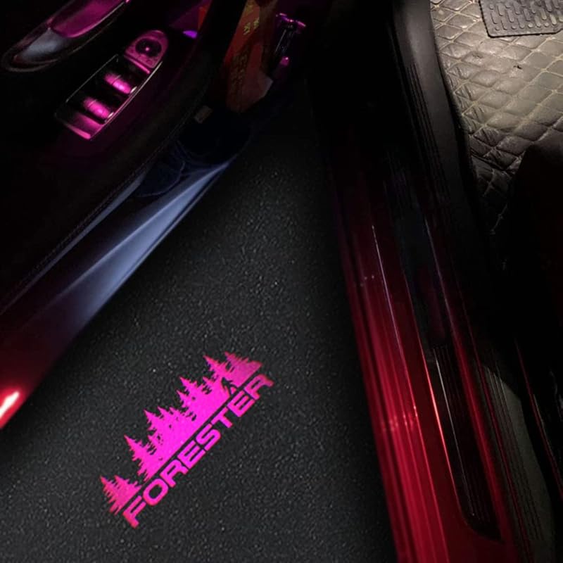 2 pcs Non-Fading LED Car Door Logo Lights Courtesy Projector Laser Welcome Light Ghost Shadow Forester Wilderness Accessories Puddle lamp for Forester Pink