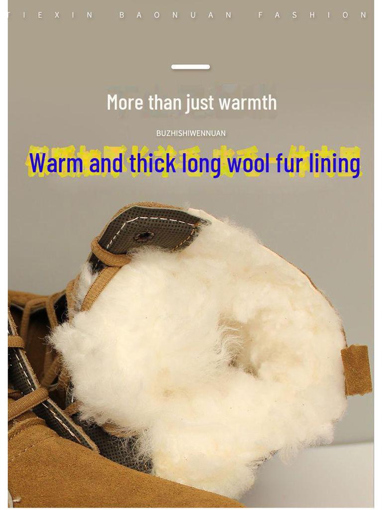 Men's Cowhide Wool Fur Work Boots - Thick & Warm Martin Snow Shoes