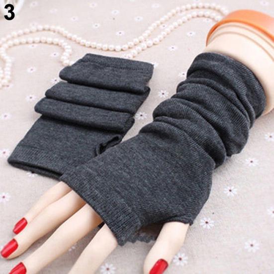 Women's Knitted Solid Fingerless Gloves Soft Warm Autumn Wrist Arm Long Mittens