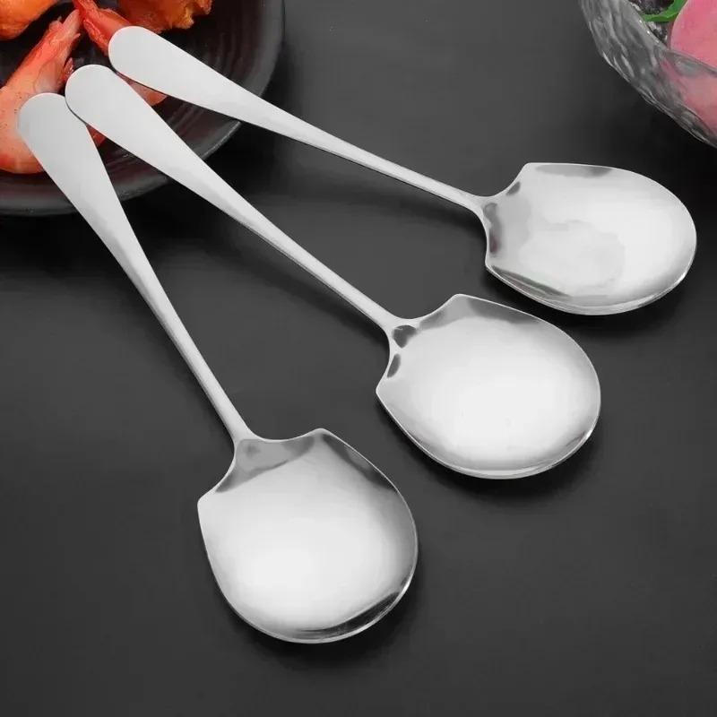 Large Stainless Steel Spoon Long Handle Spoons Kitchen Cutlery Porridge Soup Watermelon Scoops Restaurant Public Spoon Tableware