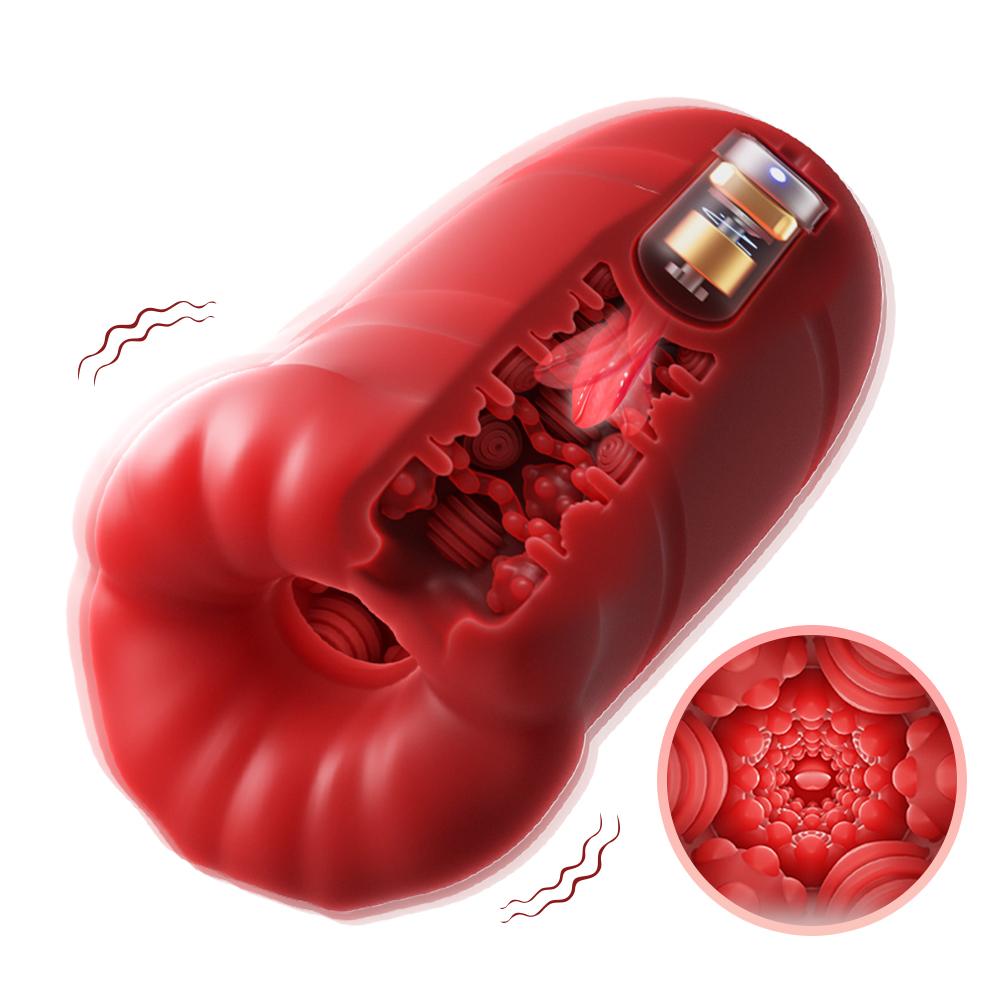 Male Automatic Aircraft Cup Realistic Tongue Licking Vibrator Penis Delayed Ejaculation Exerciser Sex Machine For Adult Men 18+