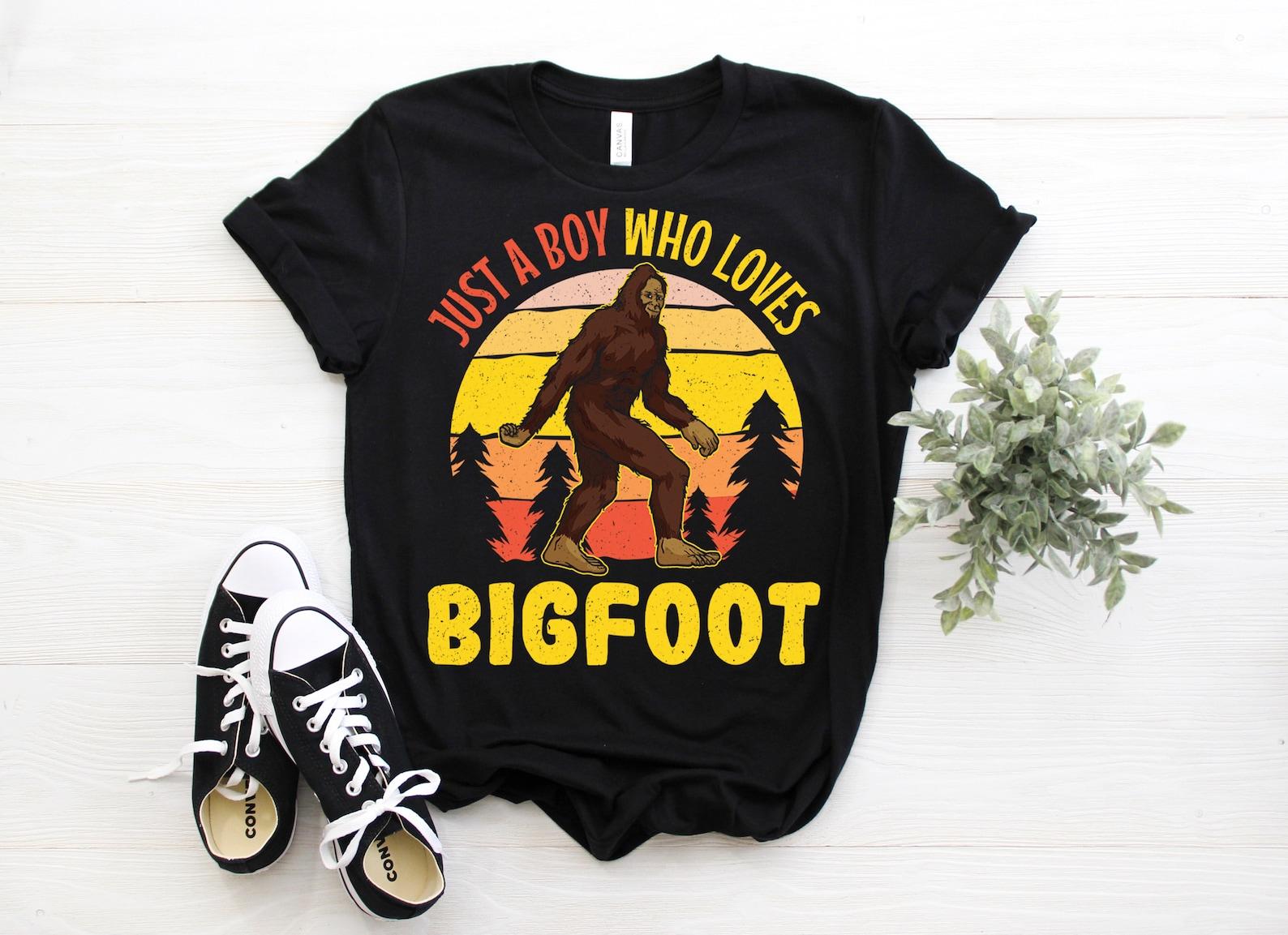 Just A Boy Who Loves Bigfoot Vintage T-Shirt, Undefeated Hide And Seek Champion Tees, Sasquatch Yeti, Bigfoot Believe Festival Lover Gift, 100