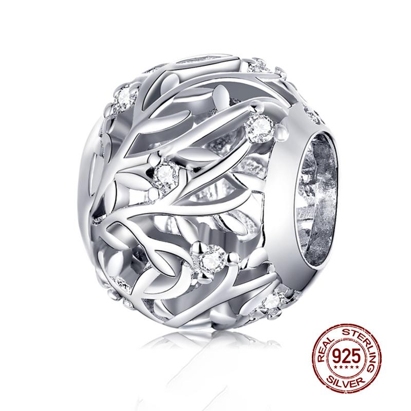 WOSTU Real 925 Silver Heart Beads Flower Retro Pattern Charms Pendant Fit Original DIY Bracelet Necklace Silver Jewelry