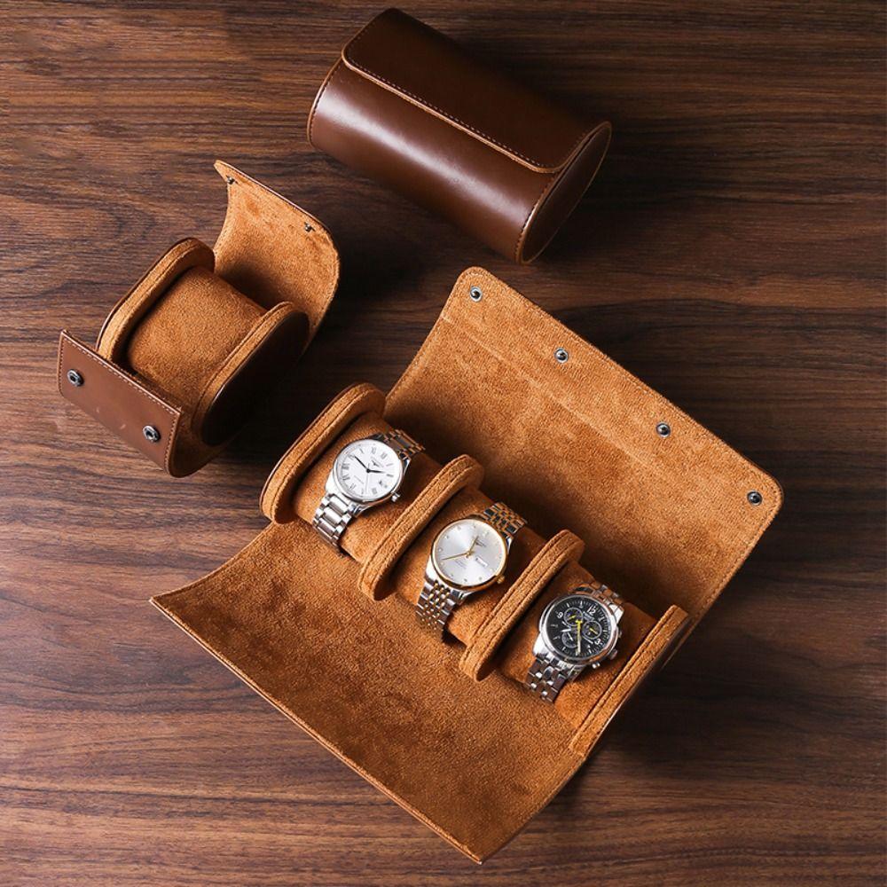 1/2/3 Slot PU Watch Roll Portable Wrist Watch Display Bag Leather Watch Storage Case Men's Gift