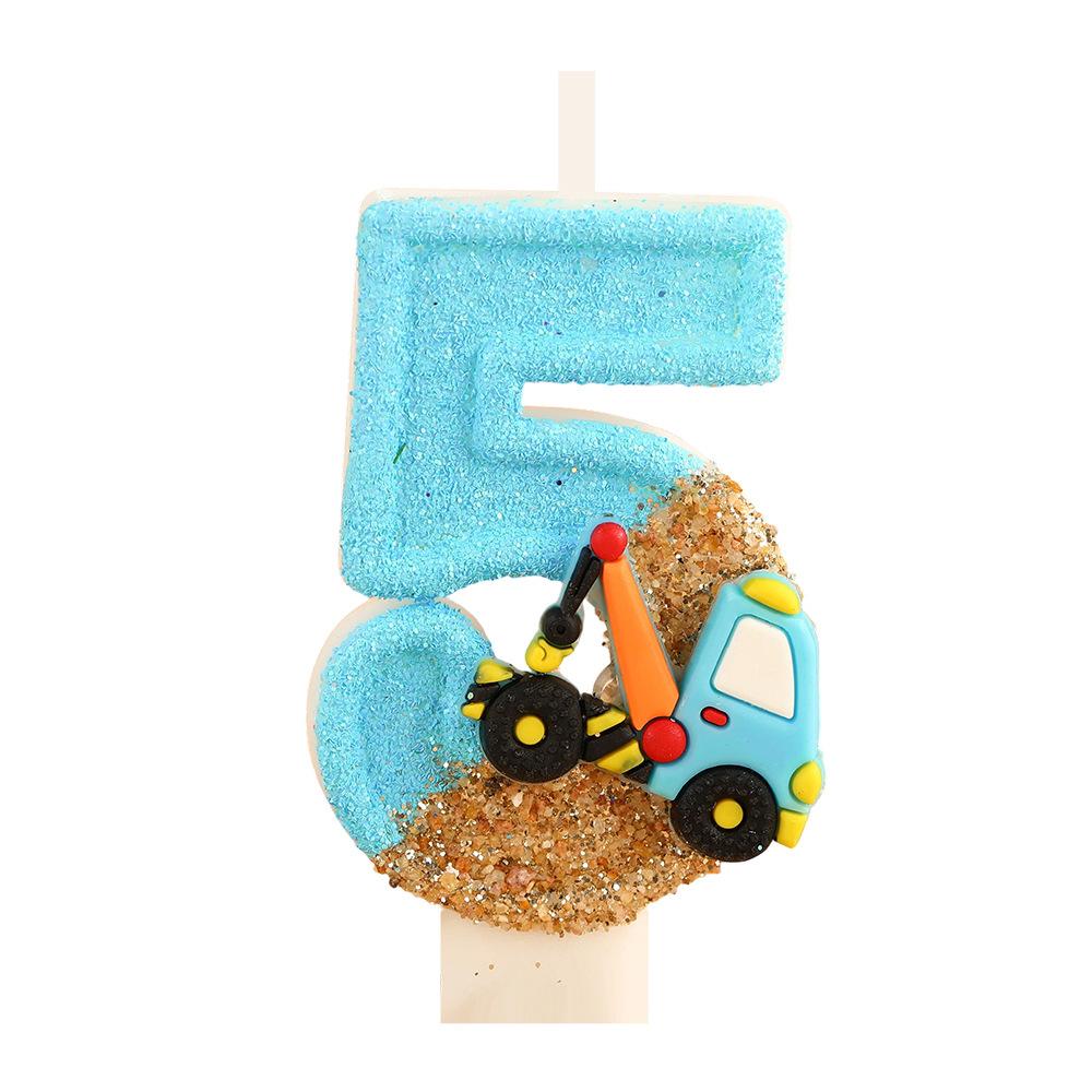 Handmade Cartoon Excavator Birthday Number Candles for Kids' Cake Decoration