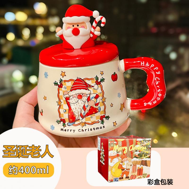 Cartoon Santa Claus Ceramic Mug With Lid Household Water Cup High Value Christmas Gift Cup Souvenir 400ml