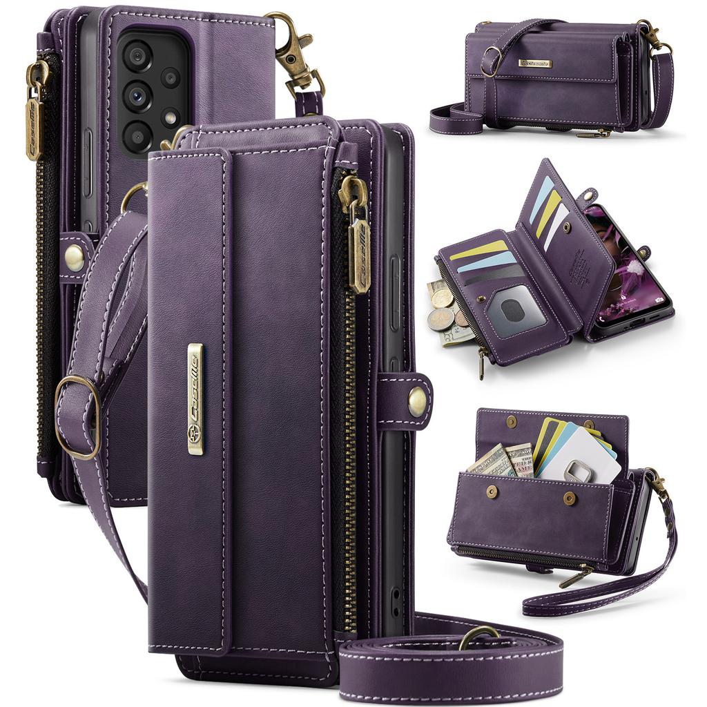 For Samsung Galaxy A53 5G Case CASEME C39 RFID Blocking Zipper Wallet Stand Leather Cover with Strap