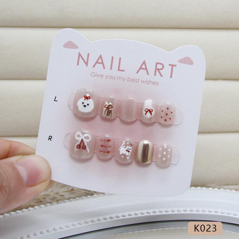 Fine flash cat eye three-dimensional cute bow tie cat polka dot cherry bow girl ins wind fake nails children wear